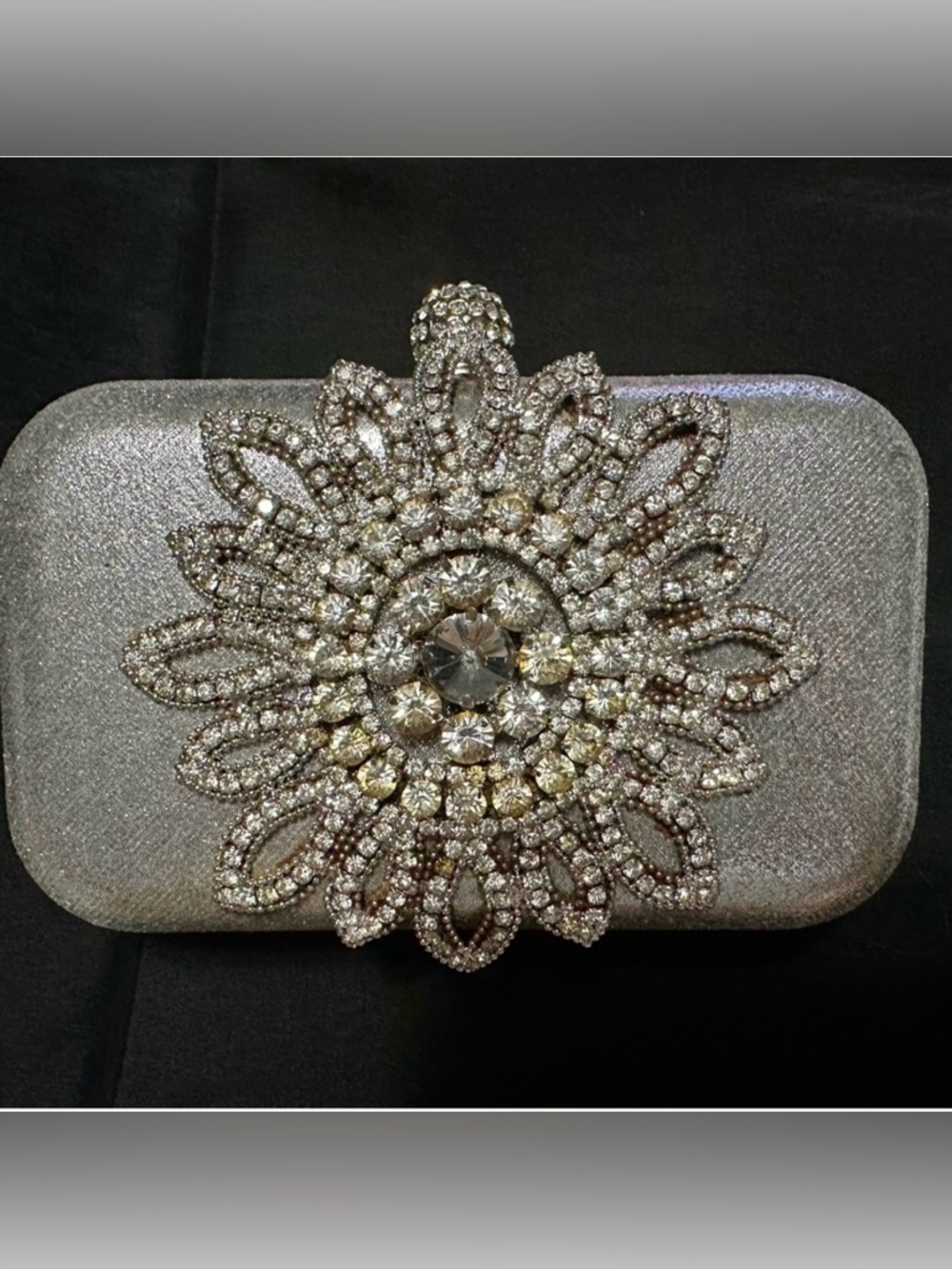 Silver Clutch with Crystal Embellishment